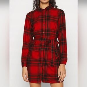 Abercrombie & Fitch Red Plaid Long Sleeve Dress‎